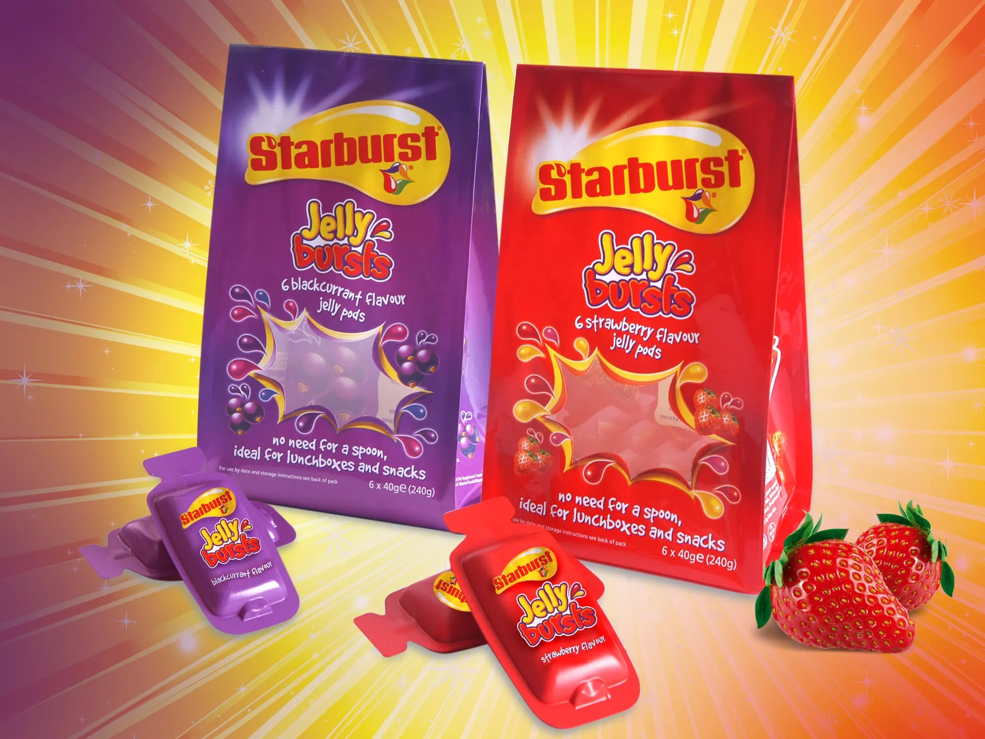 Starburst Jelly Pots packs in blackcurrant and strawberry flavours.