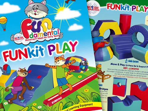 FUNkit Play brochure covers with cartoon animals.